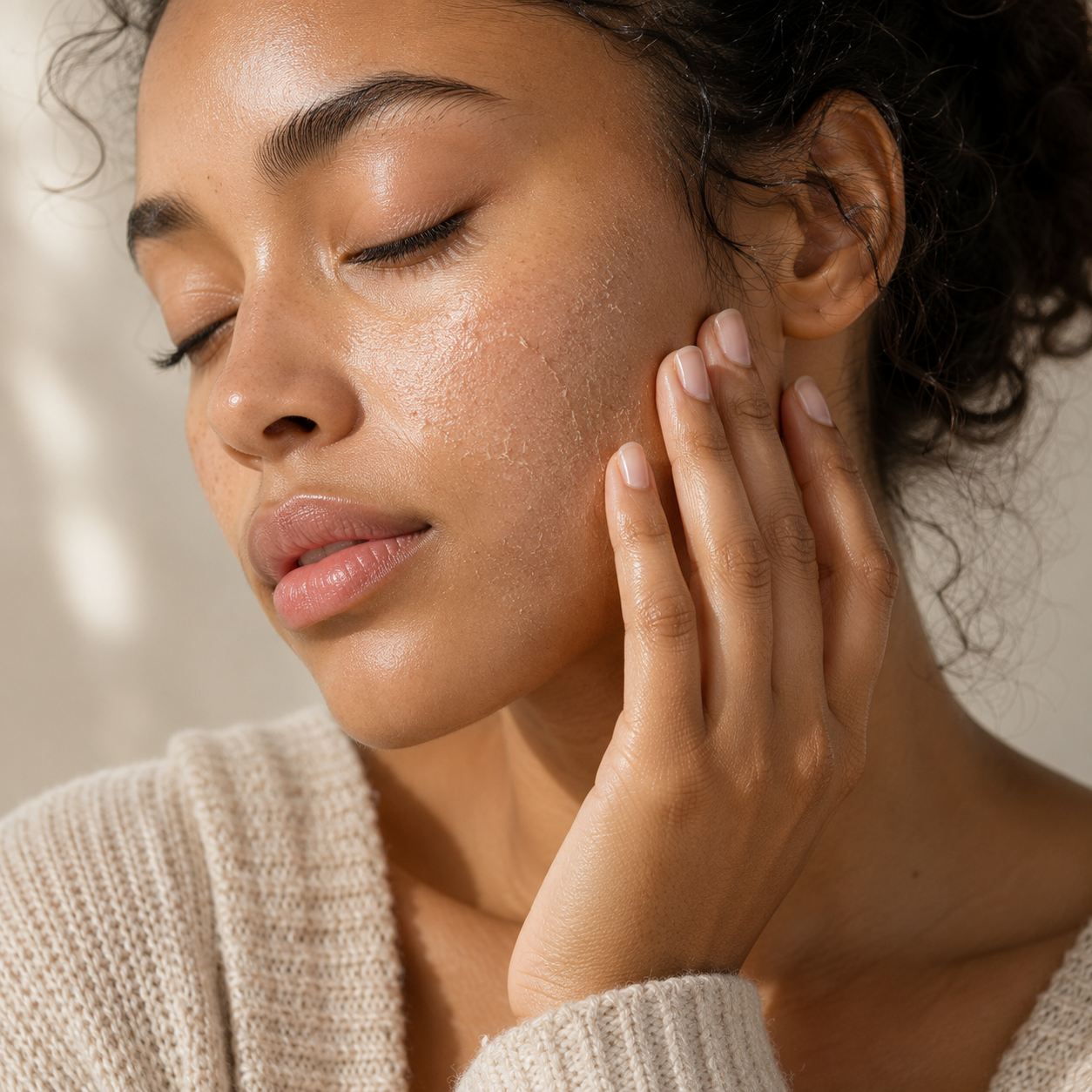 Woman with healthy hydrated-looking skin representing dryness and dehydration skincare concerns.