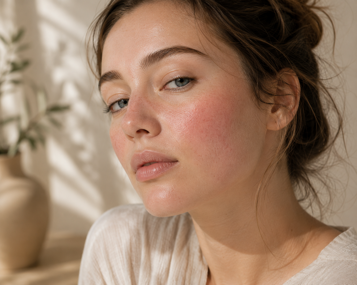 Woman with calm, healthy-looking skin representing gentle skincare for sensitive skin.