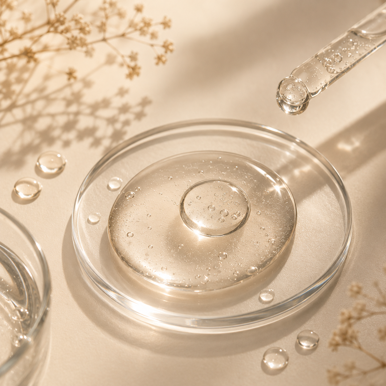 Editorial composition featuring Niacinamide-inspired skincare and premium Korean skincare products, representing brighter, smoother, healthier-looking skin.