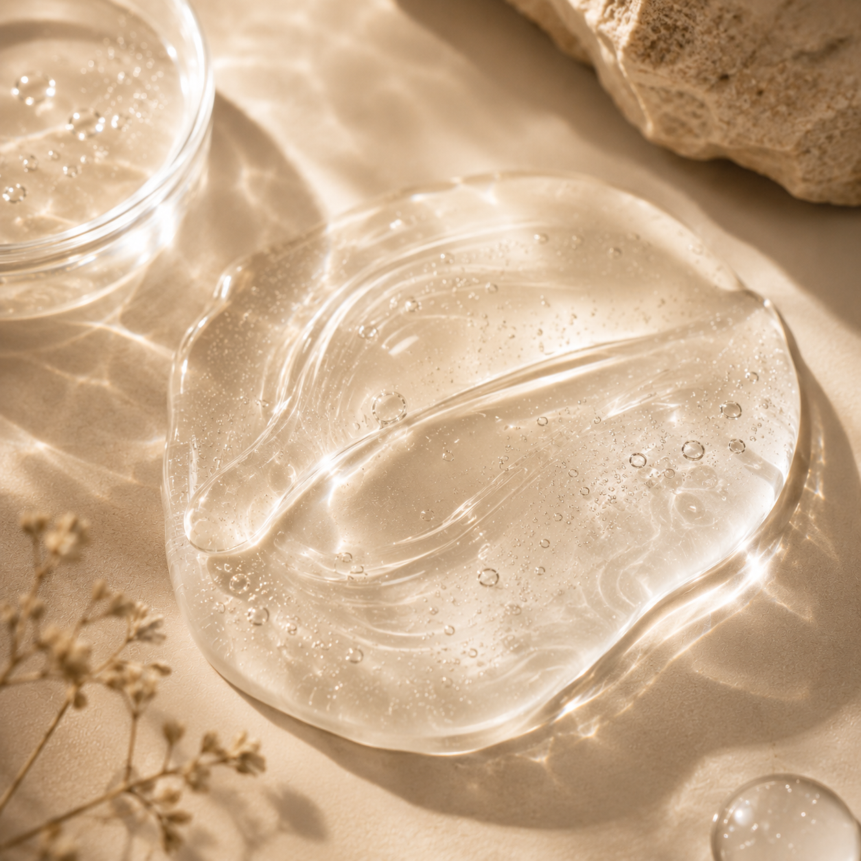 Editorial composition inspired by Snail Mucin skincare featuring luminous textures and premium Korean skincare, representing hydration and healthy-looking skin.